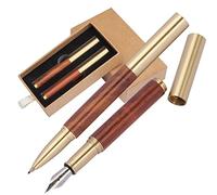 Extraordinario juego de escritura en versión mini para atornillar con bolígrafo y pluma estilográfica de latón y madera en caja de regalo