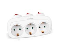 EXTRASTAR 3 en 1 Adaptador con 3 Interruptor y 3 Enchufes Schuko, Adaptador de Regleta, hasta Carge 3680W, 16A/250V~, Blanco, 1Pc