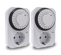 EXTRASTAR Enchufe Eléctrico Temporizador Mecánico de 24 Horas, Conmutación Cada 15 Minutos, Interruptor ON/Off, 230V 16A Blanco, 2Pcs