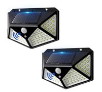 EXTRASTAR Foco LED Exterior Solar, 100Leds, 3 Modos, Luz Exterior Solares Impermeable con Sensor de Movimiento 270º, Blanca Fría 6500K, Aplique para Terraza, Balcón, Pared, Jardín, 2pcs