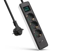 EXTRASTAR Regleta Enchufe con 3 Tomas y 2 Puertos de USB（USB A+USB C）, MAX.PD20W， Alargador Enchufe con Interruptor, 1.5 m, para El Hogar, La Oficina y Los Viajes，Blanco+Negro