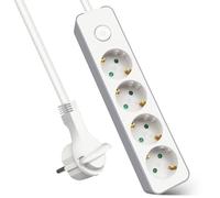 EXTRASTAR Regleta Enchufe con 4 Tomas, Alargador Enchufe con Interruptor, 3 m, para El Hogar, La Oficina y Los Viajes, 3680W, 3G*1.5mm², Blanco, 1pc