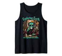 Extraterrestre Divertido explorando la Tierra Espresso Lover Café Italia Camiseta sin Mangas