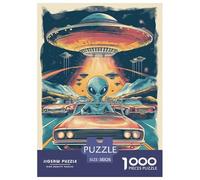 Extraterrestres de graffiti Puzzle 1000 piezas ovni rompecabezas juego de inteligencia decoración interior de cartón 100% reciclado para adultos adolescentes y niños, 38 x 26 cm, 1000 unidades