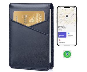 ExtreLife Cartera para hombre con rastreador inteligente, billetera plegable de cuero genuino, compatible con Apple Find My, 10 ranuras para tarjetas, bolsillo para dinero, ventana para identificación