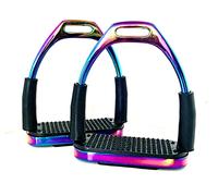 EXTREME Rainbow-Lily - Estribo Flexible de Seguridad para Montar a Caballo, Acero con Tiras Negras, 12 cm