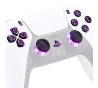 eXtremeRate Botones de cara luminosos multicolores, 7 colores, 9 modos, DTF V3, kit LED para controlador PS5 BDM-010 020 con símbolos clásicos negros Dpad Thumbstick opción compartir botones de inicio