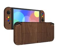 eXtremeRate Carcasa Completa para Nintendo Switch OLED, Tapa Trasera & Placa de Soporte con Botones Coloridos para NSO, Funda Protectora NS Joycons - Grano de Madera