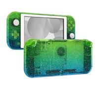 eXtremeRate Carcasa Transparente Compatible con Nintendo Switch Lite, Cubierta Completa de NSL Mando Portátil, Incluye Funda & Botones & Protector de Pantalla - Verde Azul Gradiente de Purpurina