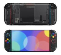 eXtremeRate Carcasa Transparente para Nintendo Switch 2, Placa Trasera de Consola & Carcasa de Agarre con Tiras Decorativas y Botones ABXY Dirección para Joycon 2 - Versión Essence (Negro)