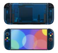 eXtremeRate Carcasa Transparente para Nintendo Switch 2, Placa Trasera de Consola & Carcasa de Agarre con Tiras Decorativas y Botones ABXY Dirección para Joycon 2 - Versión Essence (Azul)