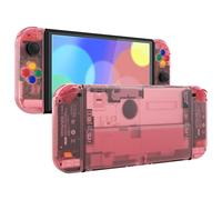 eXtremeRate Carcasa Transparente para Nintendo Switch OLED, Tapa Trasera & Soporte Placa con Botones Coloridos para NSO, Funda Protectora NS Joycons - Rosa