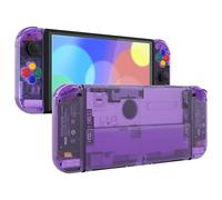 eXtremeRate Carcasa Transparente para Nintendo Switch OLED, Tapa Trasera & Soporte Placa con Botones Coloridos para NSO, Funda Protectora NS Joycons - Violeta