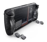 eXtremeRate Carcasa Trasera con Botones Intercambiables para Steam Deck LCD & OLED, Repuesto Ergonómico con Grips L4 L5 R4 R5 para Steam Deck - con 2 Botones de Altura Ajustable (Transparente Negro)