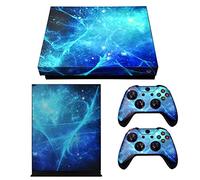 eXtremeRate Juego Completo de calcomanías para Placa Frontal para Mando de Consola Xbox One X con 2 calcomanías de botón de Inicio, Galaxia Azul