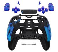 eXtremeRate Juego completo de carcasa con botones, cubierta de panel táctil compatible con controlador PS5 Edge, carcasa decorativa de repuesto de llama azul, placas delanteras traseras compatibles