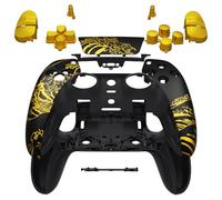 eXtremeRate Juego completo de carcasa con botones para panel táctil compatible con controlador P S 5 Edge, placas delanteras y traseras decorativas de repuesto, The Great Golden Wave Off Kanagawa,