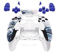 eXtremeRate Juego completo de carcasa con botones para panel táctil compatible con controlador PS5 Edge, The Great Wave Reemplazo decorativo Shell placas traseras delanteras compatibles con