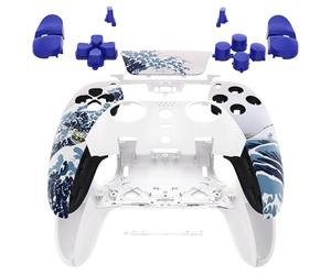 eXtremeRate Juego completo de carcasa con botones para panel táctil compatible con controlador PS5 Edge, The Great Wave Reemplazo decorativo Shell placas traseras delanteras compatibles con