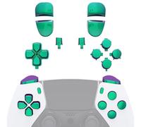 eXtremeRate Kit de Botones Compatible con ps5 Edge Mando - Repuesto de D-Pad, Share, Options, Botones de Acción, R1 L1 R2 L2 Teclas Compatible con ps5 Edge, Mando NO Incluido (Violeta a Verde)