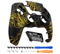 eXtremeRate Luna Rediseñado Carcasa Frontal con Panel Táctil Compatible con ps5 BDM-010 BDM-020 BDM-030 BDM-040 Carcasa Delantera Placa Frontal Funda Portectora(La Gran Ola Dorada-Blanco)