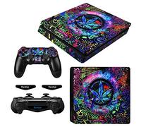 eXtremeRate Pegatina Completa para ps4 Slim Consola y Control - 2 Calcomanías de Mando, 2 Pegatinas Adhesivas para Barra de Luz LED, Accesorios Decorativos (Galaxia Colorida)