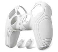 eXtremeRate PlayVital Funda de Silicona para ps5 Mando - Carcasa Protectora Antideslizante con 2 Tapas de Joysitcks, Diseño Ergonómico y Resistente, Accesorio para Control (Edición Samurai-Blanco)