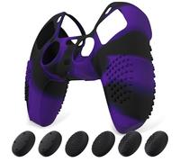 eXtremeRate PlayVital Funda de Silicona para ps5 Mando - Carcasa Protectora con 6 Tapas de Joysticks, Impermeable, Resistente y Antideslizante, Funda de Goma Suave, 3D Tachonado (Violeta Negro)