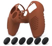 eXtremeRate PlayVital Funda de Silicona para ps5 Mando - Carcasa Protectora con 6 Tapas de Joysticks, Impermeable, Resistente y Antideslizante, Funda de Goma Suave, 3D Tachonado (Señal Marrón)