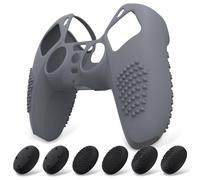 eXtremeRate PlayVital Funda de Silicona para ps5 Mando - Carcasa Protectora con 6 Tapas de Joysticks, Impermeable, Resistente y Antideslizante, Funda de Goma Suave para ps5, 3D Tachonado (Gris)