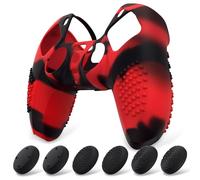 eXtremeRate PlayVital Funda de Silicona para ps5 Mando - Carcasa Protectora con 6 Tapas de Joysticks, Impermeable, Resistente y Antideslizante, Funda de Goma Suave, 3D Tachonado (Rojo Negro)