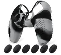 eXtremeRate PlayVital Funda de Silicona para ps5 Mando - Carcasa Protectora con 6 Tapas de Joysticks, Impermeable, Resistente y Antideslizante, Funda de Goma Suave, 3D Tachonado (Gris Negro)