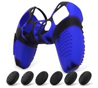 eXtremeRate PlayVital Funda de Silicona para ps5 Mando - Carcasa Protectora con 6 Tapas de Joysticks, Impermeable, Resistente y Antideslizante, Funda de Goma Suave, 3D Tachonado (Azul Negro)