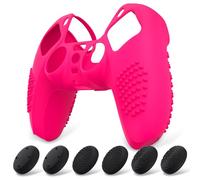 eXtremeRate PlayVital Funda de Silicona para ps5 Mando - Carcasa Protectora con 6 Tapas de Joysticks, Impermeable, Resistente y Antideslizante, Funda de Goma Suave para ps5, 3D Tachonado (Rosa Vivo)