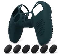 eXtremeRate PlayVital Funda de Silicona para ps5 Mando - Carcasa Protectora con 6 Tapas de Joysticks, Impermeable, Resistente y Antideslizante, Funda de Goma Suave, 3D Tachonado (Oscuro Verde)