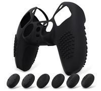 eXtremeRate PlayVital Funda de Silicona para ps5 Mando - Carcasa Protectora con 6 Tapas de Joysticks, Impermeable, Resistente y Antideslizante, Funda de Goma Suave para ps5, 3D Tachonado (Negro)