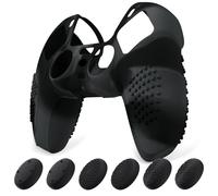 eXtremeRate PlayVital Funda de Silicona para ps5 Mando - Carcasa Protectora con 6 Tapas de Joysticks, Impermeable, Resistente y Antideslizante, Funda de Goma Suave, 3D Tachonado (Oscuro Gris Negro)