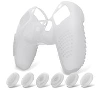 eXtremeRate PlayVital Funda de Silicona para ps5 Mando - Carcasa Protectora con 6 Tapas de Joysticks, Impermeable, Resistente y Antideslizante, Funda de Goma Suave, 3D Tachonado (Claro Blanco)