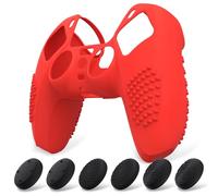 eXtremeRate PlayVital Funda de Silicona para ps5 Mando - Carcasa Protectora con 6 Tapas de Joysticks, Impermeable, Resistente y Antideslizante, Funda de Goma Suave, 3D Tachonado (Rojo Pasión)