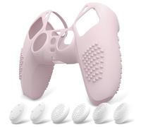 eXtremeRate PlayVital Funda de Silicona para ps5 Mando - Carcasa Protectora con 6 Tapas de Joysticks, Impermeable, Resistente y Antideslizante, Funda de Goma Suave para ps5, 3D Tachonado (Rosa)