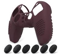 eXtremeRate PlayVital Funda de Silicona para ps5 Mando - Carcasa Protectora con 6 Tapas de Joysticks, Impermeable, Resistente y Antideslizante, Funda de Goma Suave, 3D Tachonado (Rojo Vino)