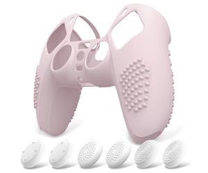 eXtremeRate PlayVital Funda de Silicona para ps5 Mando - Carcasa Protectora con 6 Tapas de Joysticks, Impermeable, Resistente y Antideslizante, Funda de Goma Suave para ps5, 3D Tachonado (Rosa)