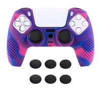 eXtremeRate PlayVital Funda de Silicona para ps5 Mando | Goma Suave, Agarre Antideslizante, 6 Tapas para Joysticks, Impermeable, Resistente, Diseño 3D Tachonado, Rosa Violeta Azul