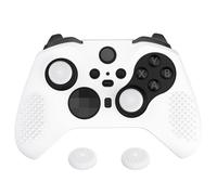 eXtremeRate PlayVital Funda de Silicona para Xbox One Elite Protector Antideslizante Tacto Suave Piel Cubierta Skin Case para Nuevo Xbox One Elite Controller Serie 2 con Tapas de Joyticks(Blanco)