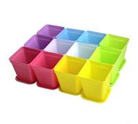 EXTRWORY 12 piezas para mini macetas cuadradas de plástico con platillos de colores surtidos de 7 cm x 8 cm, para decoración de alféizar de ventana de oficina en casa