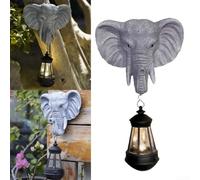 EXTRWORY Estatua solar de jardín de elefante con luz LED, resina para exteriores, para escultura, adorno decorativo para patio, césped, color gris, 32 cm