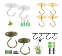 EXTRWORY Paquete de 4 ganchos de hierro para pared y techo, ganchos colgantes para plantas con tornillos para uso en interiores y exteriores, perchas resistentes para campanillas de viento, macetas
