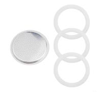 EXTRWORY Piezas de repuesto para cafetera espresso, 3 sellos de silicona y 1 filtro de malla de aluminio para cafetera Moka de 2 a 12 tazas, color plateado para preparación de cocina (12 tazas)