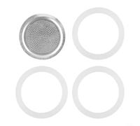 EXTRWORY Piezas de repuesto para cafetera espresso, 3 sellos de silicona y 1 filtro de malla de aluminio para cafetera Moka de 2 a 12 tazas, color plateado para preparación de cocina (6 tazas)