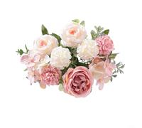 EXTRWORY Ramo de hortensias artificiales de peonía de seda, 7 cabezas, flores falsas de seda, para boda, fiesta, decoración del hogar, color rojo arena, rosa, morado, amarillo, naranja y blanco, 30 cm
